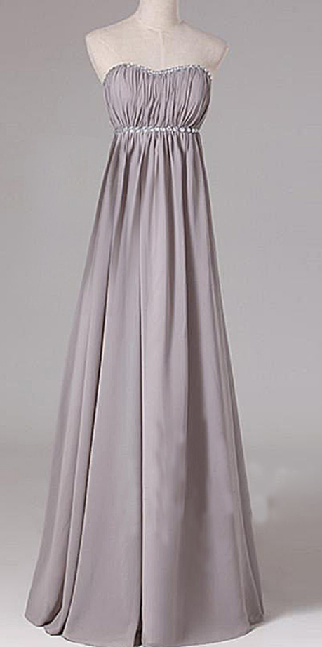 Empire Grey Chiffon Prom Dresses Sweetheart Neck Crystals Women Party Dresses