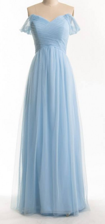 Long Tulle Prom Dresses Sweetheart Neck Pleat Floor Length Party Dresses