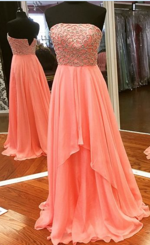 Charming Prom Dress,beading Prom Dress,strapless Prom Dress,chiffon Evening Dress