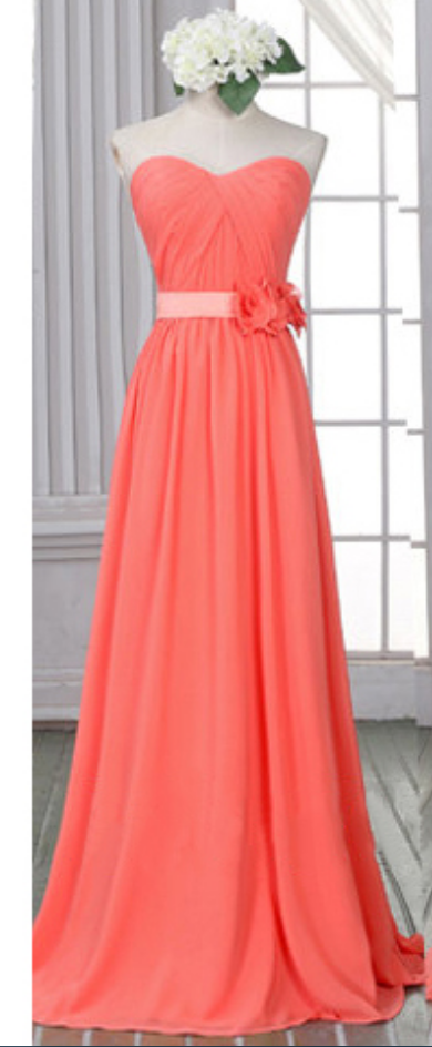 Sweetheart Watermelon Bridesmaid Dresses, Chiffon Sheath Prom Dress With Lace-up Back
