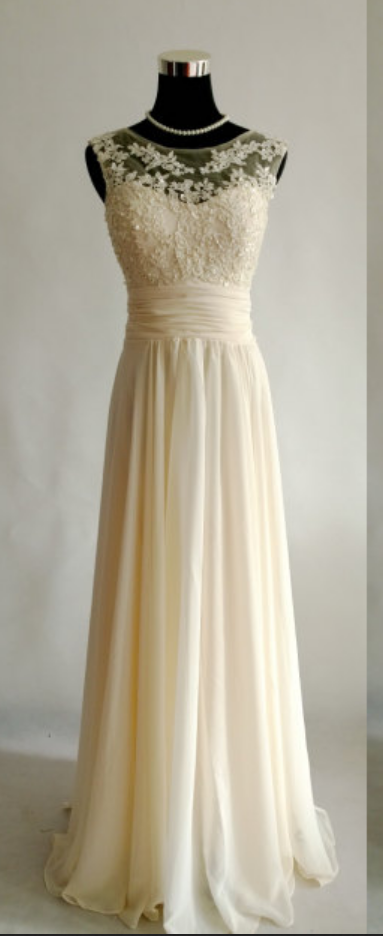 Long Chiffon Prom Dresses, Appliques Party Dresses With Scoop Neck. Evening Dresses
