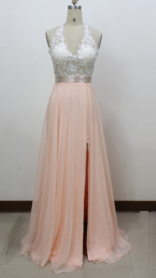 Long Pink Prom Dresses, Lace Women Prom Dresses, Custom Made Prom Dresses