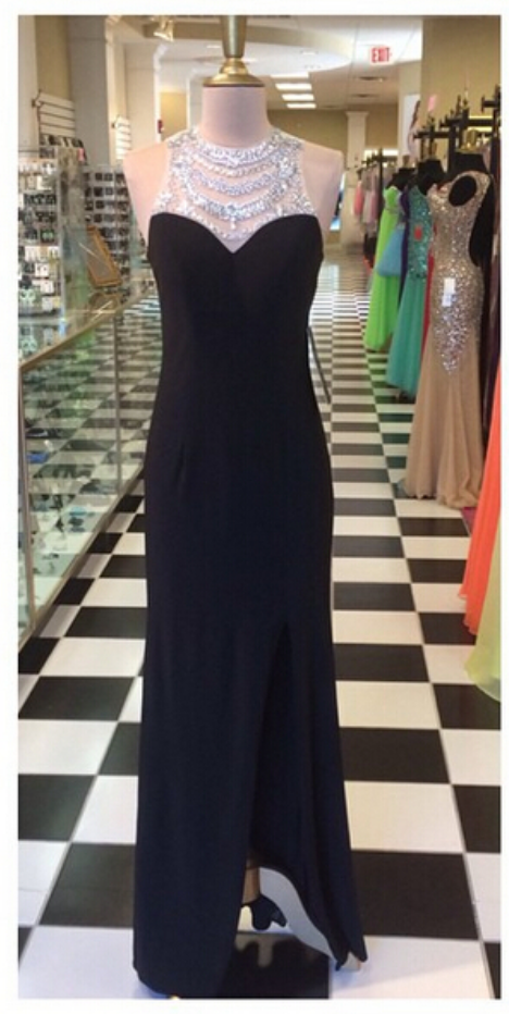 Black Long Chiffon Prom Dresses Crystals Floor Length Party Dresses Custom Made Women Dresses