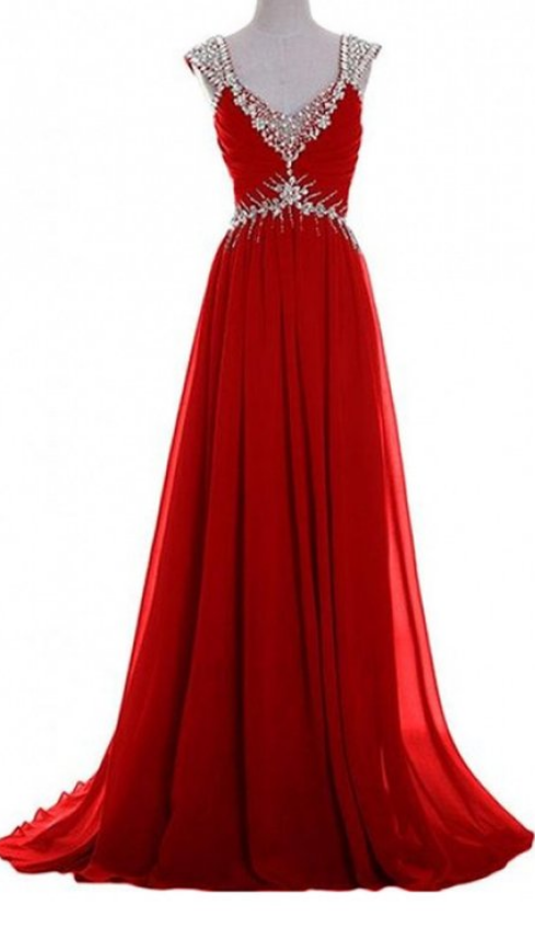 Red Chiffon Prom Dresses, Evening Dresses, Formal Dresses, Graduation Party Dresses, Banquet Gown