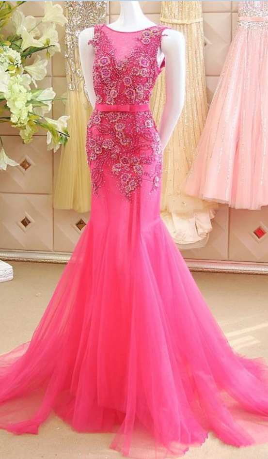 Prom Dress,sexy Elegant Appliques Prom Dress,mermaid Prom Dress,luxury Prom Dresses,flowers Prom Dress