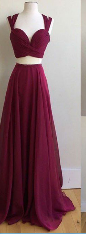 Sexy Two Pieces Prom Dress, Long Prom Dress, A-line Prom Dress, Cross Straps Prom Dress, Burgundy Prom Dress, Party Prom Dress,custom Made Prom