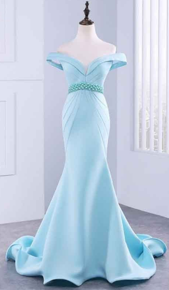 Sexy Mermaid Long Prom Dress, With Beading Luxury Evening Dress, Satin Prom Dresses