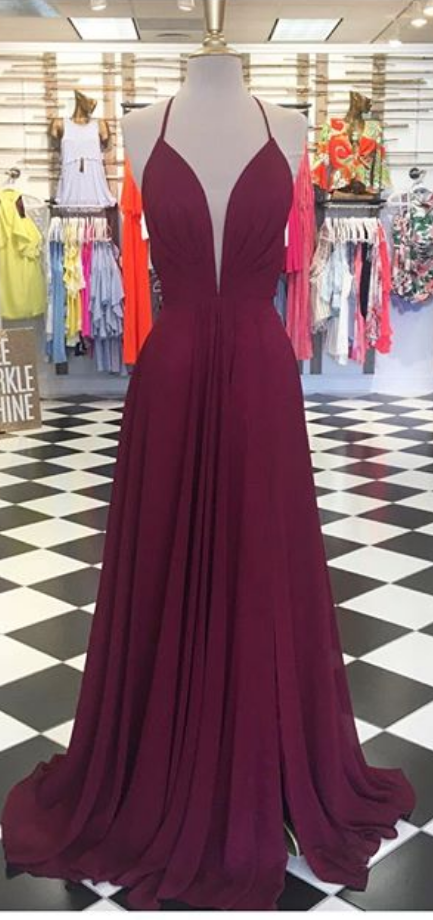 Simple A-line Burgundy Long Prom Dress Evening Dress