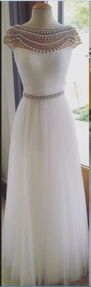 Pearls Corset White Ruffles Prom Gown
