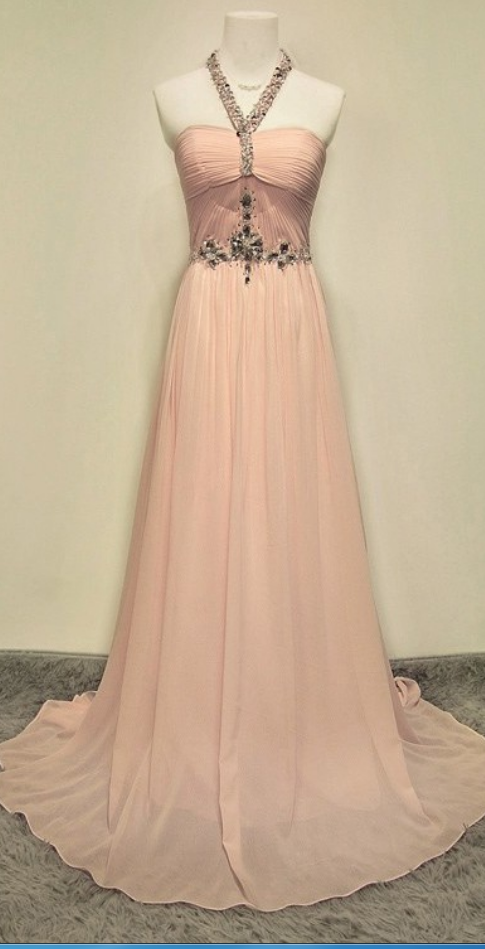 Simple Prom Dresses,blush Pink Evening Dresses,halter Prom Dress,beaded Party Dresses, Long Prom Gowns For Teens