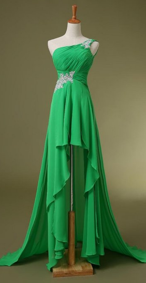 Classy One Shoulder Prom Dresses,high-low Prom Dresses,beading Prom Party Dresses
