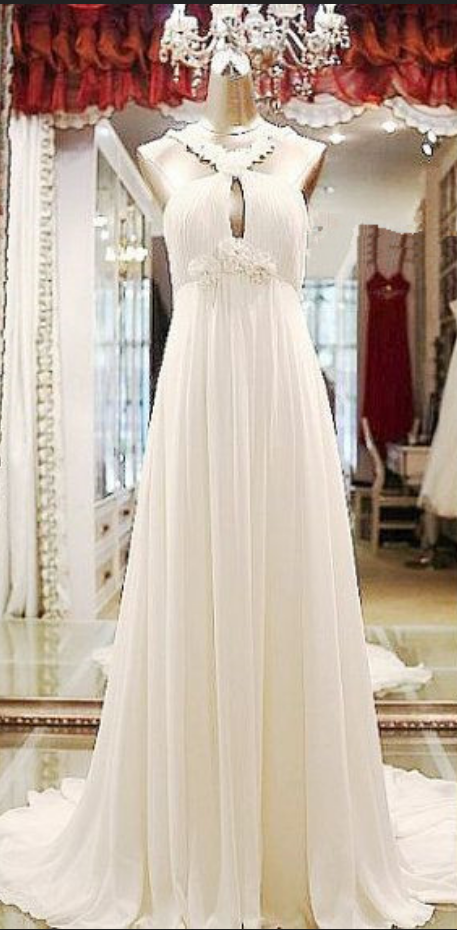 Pretty Simple Ivory Long Prom Dresses, Simple Wedding Dresses, Simple Formal Dresses