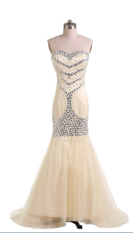 Gorgeous Champagne Mermaid Prom Dresses,strapless Prom Dresses,rhinestone Prom Pageant Dresses,prom Gowns