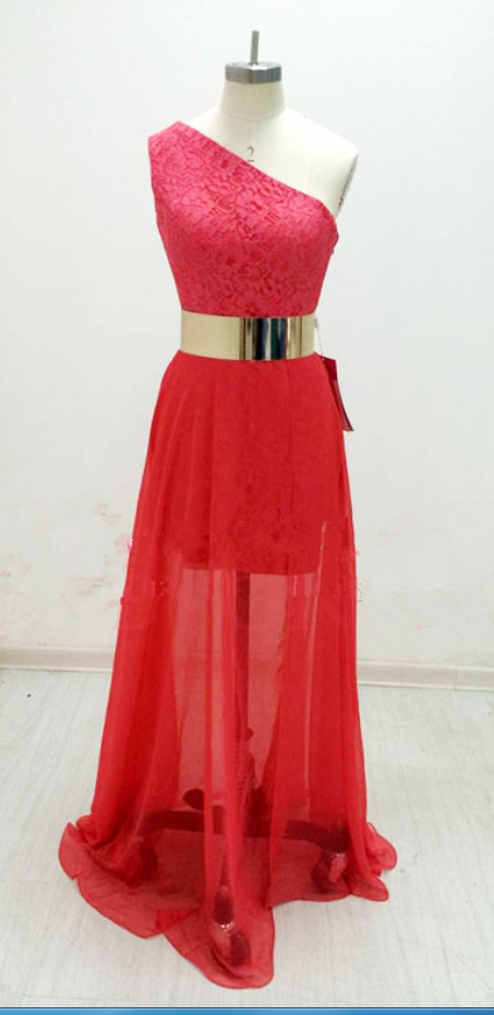 One Shoulder Red Prom Dresses,lace Prom Dress,evening Dress