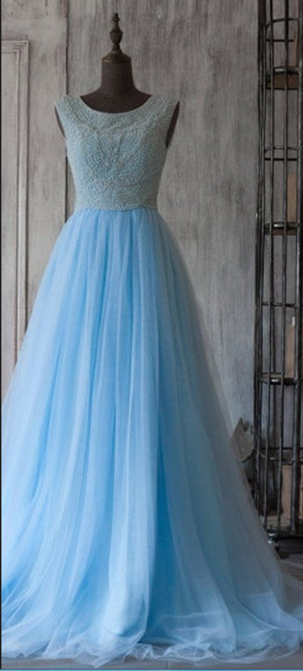 Blue Prom Dresses,long Prom Dress,a-line Prom Dress,charming Prom Dress,tulle Prom Gown