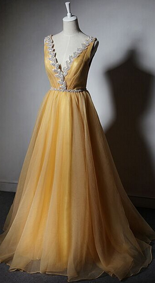 Yellow Chiffon Prom Dresses Crystal Women Party Dresses