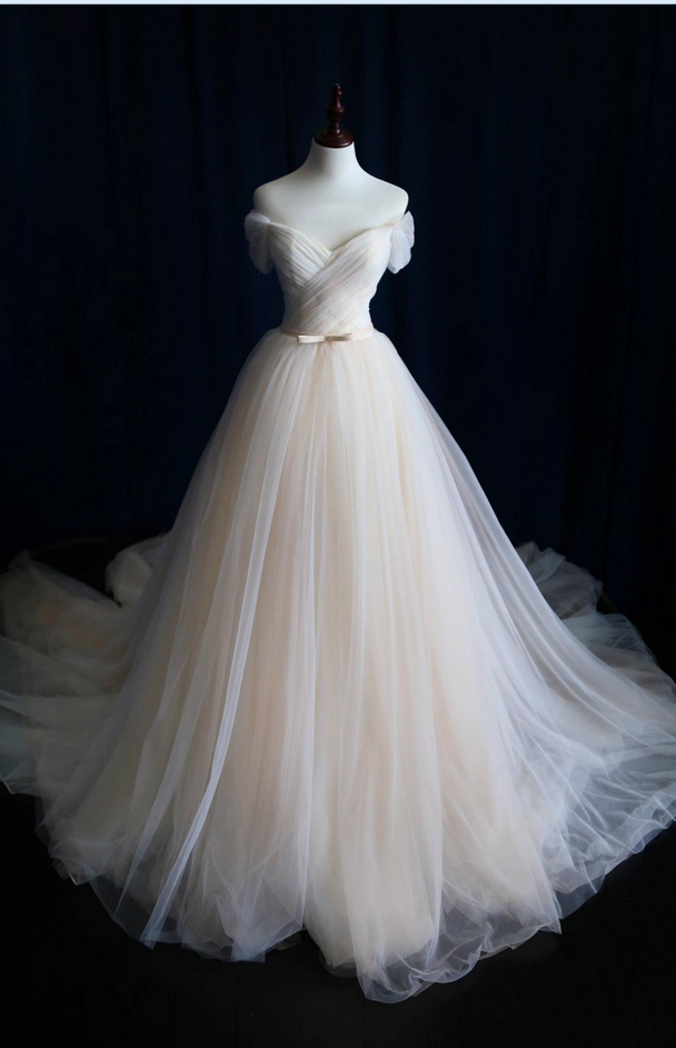 A-line Wedding Dress,wedding Dresses,wedding Dress,wedding Gown,bridal Gown,bride Dresses, Off-shoulder Wedding Dress,tulle Bridal Dress,pleat