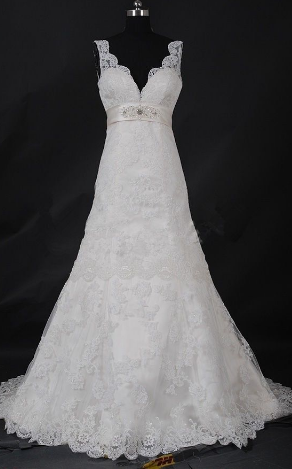 Elegant Modest A Line V Neck Long White/ivory Beading Backless, Cap Shoulder Wedding Dress, Prom / Evening Dress Bridal Gown