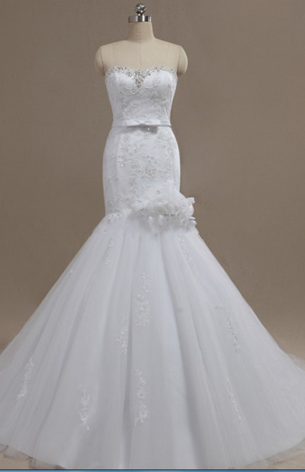 Beaded Embellished And Lace Appliques Sweetheart Floor Length Tulle Mermaid Wedding Dress