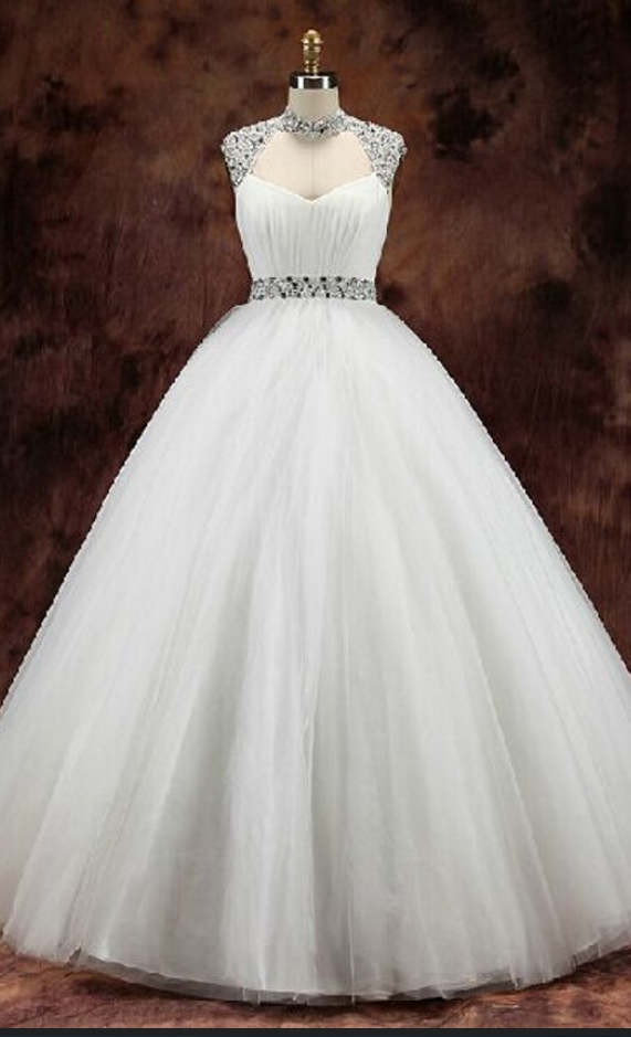 High Neck Wedding Dress, Tulle Wedding Gowns, White Wedding Dress, Custom Wedding Dress,custom Wedding Dresses