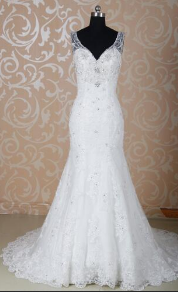 White / Ivory Floor Length Bride Wedding Dress Women Fashionable Fishtail With Motion Diamond Beaded Lace Bride Wedding Dress