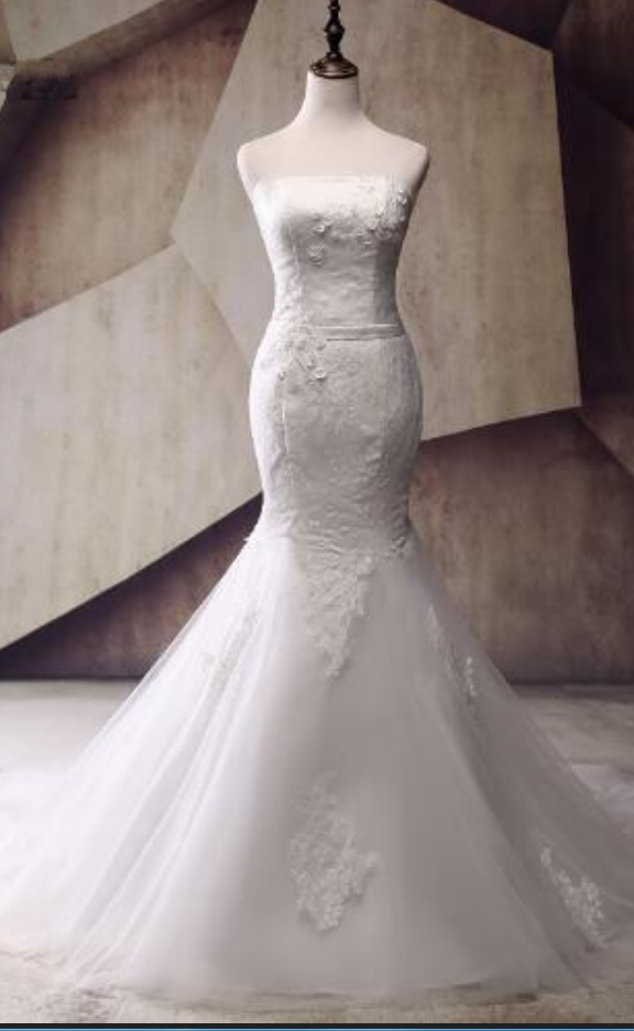Mermaid Real Picture Wedding Dress Strapless Appliques Lace Lac-up Vintage Bridal Gown
