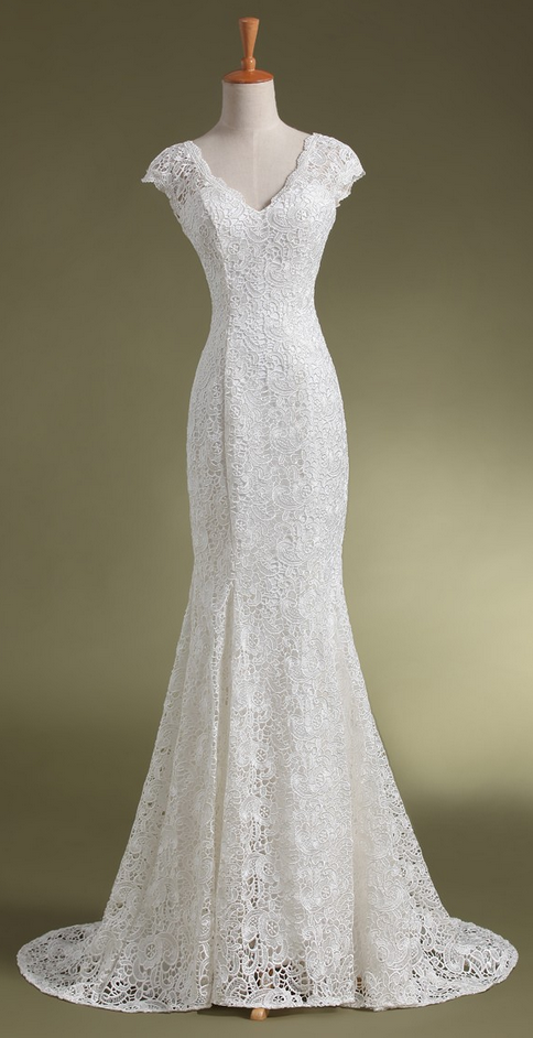 mermaid white Lace wedding dresses, White Wedding gowns bridal dresses,floor length bridal gown,wedding bride dresses