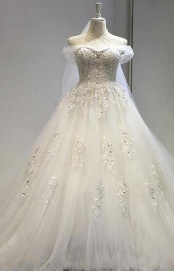 Long A-line Beading Formal Custom Beautiful Wedding Dresses