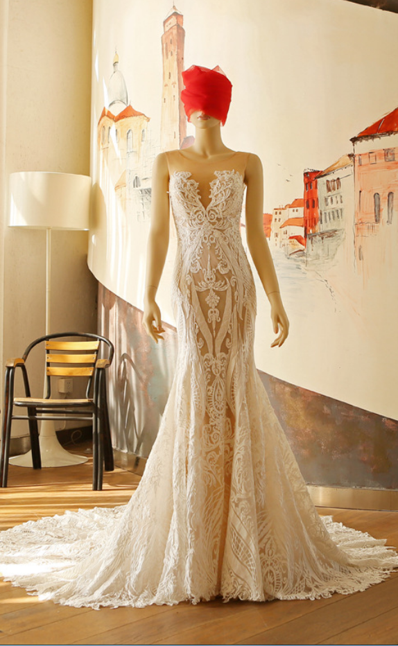 Lace Wedding Dress, Custom Wedding Dress, Gown, Shoulders Wedding Dress , White Wedding Dress, Wedding Dress, O Neck Wedding Dress, Sexy Weding