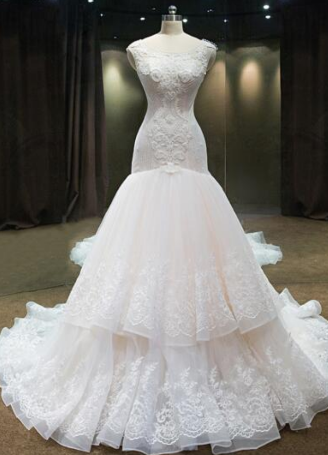 Real Photomermaid Bridal Gown Strapless Zipper Beaded Lace Chapel Train Wedding Dresses Custom Made Robe De Mariage