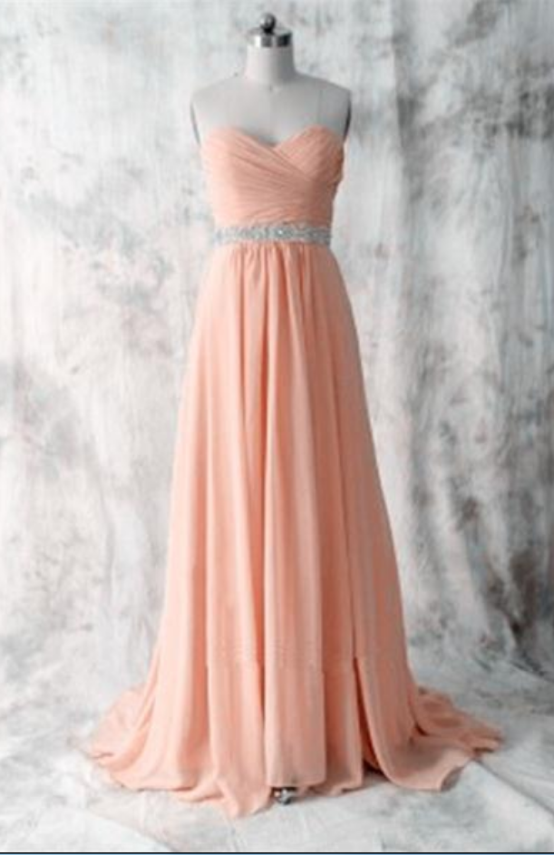 Pink Sweetheart Long Chiffon Beading Prom Dresses For Teens,simple Prom Gowns,cute Dresses,bridesmaid Dresses