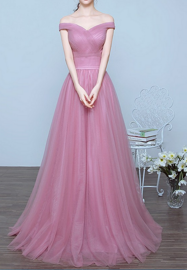 Pink Prom Dresses,long Prom Dresses,off Shoulder Bridesmaid Dresses,a-line Prom Gowns,evening Dresses,party Prom Dresses,open Back Prom