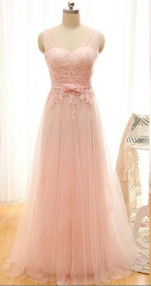 Pink Long Prom Dress,tulle Prom Dress, Backless Prom Gown, Lace Appliques Evening Dress, Elegant Homecoming Dress