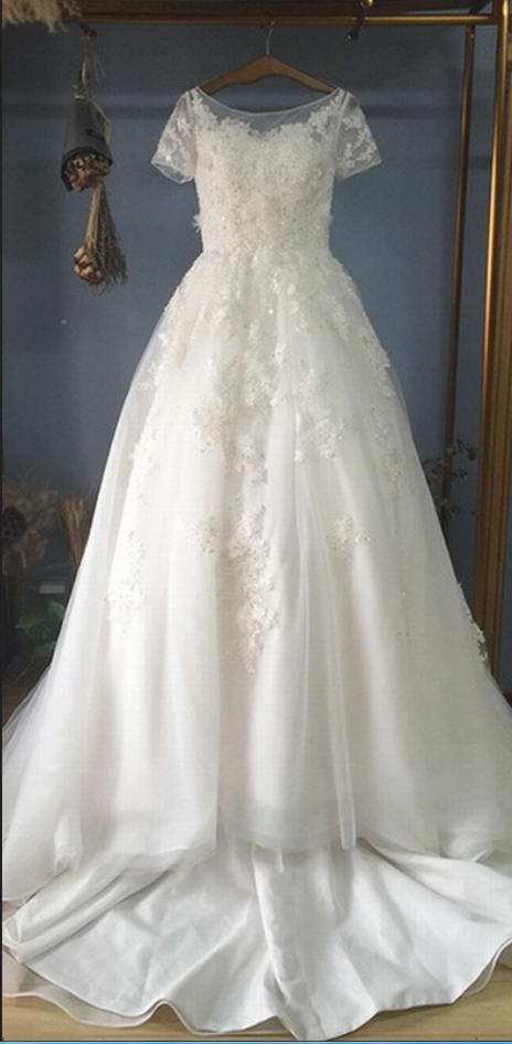 Popular Short Sleeve Wedding Dresses Beautiful Lace Wedding Dress
