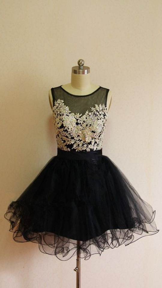 Black Homecoming Dresses Zippers Sleeveless Lace Above Knee Illusion Aline
