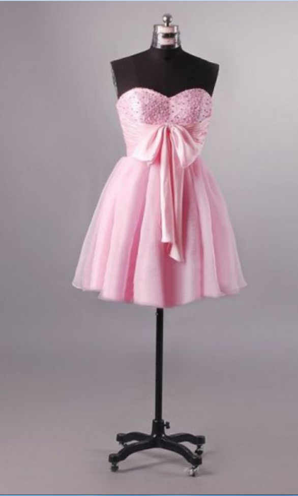 Pink Homecoming Dresses Zippers Sleeveless A-line/column Sweetheart Neckline Short Bows