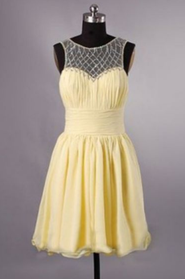 Yellow Homecoming Dresses Hollow Sleeveless A Lines Sweetheart Neckline Above-knee Chiffon