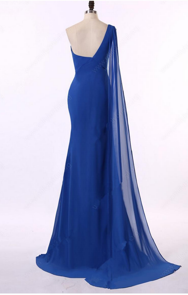 Chiffon Tiered Overlay Floor-length Sheath Dress Royal Blue