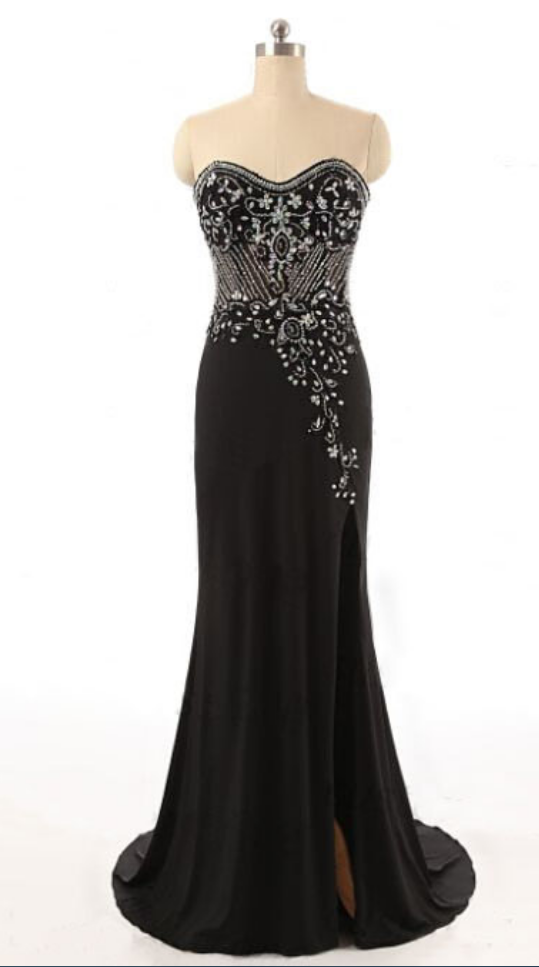 Sparkly Black Mermaid Prom Dresses Chiffon Beaded Evening Gowns With Sweetheart Neckline