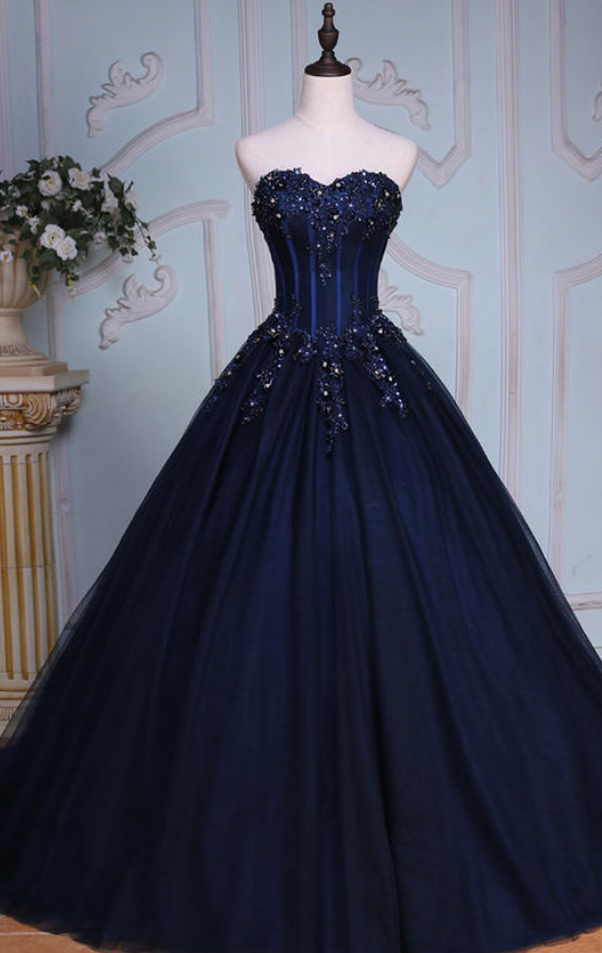Long Sweetheart Prom Dresses Elegant Prom Gowns Sexy Navy Blue Tulle Evening Dresses Party Dress Robe De Soiree