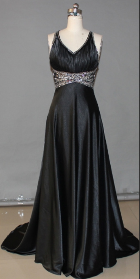 Black Prom Dresses,backless Prom Dress,organza Prom Dress,simple Prom Dresses,2016 Formal Gown,v Neck Evening Gowns,modest Party Dress,prom Gown
