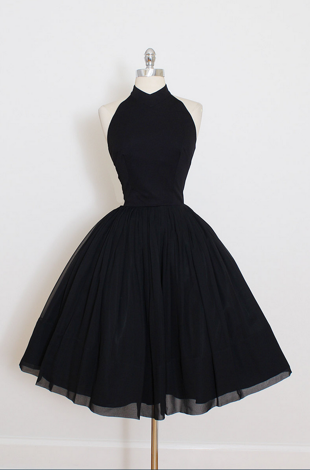 A-line/column Black Homecoming Dresses Lace-up Sleeveless Hem Haltered Mini Homecoming Dress