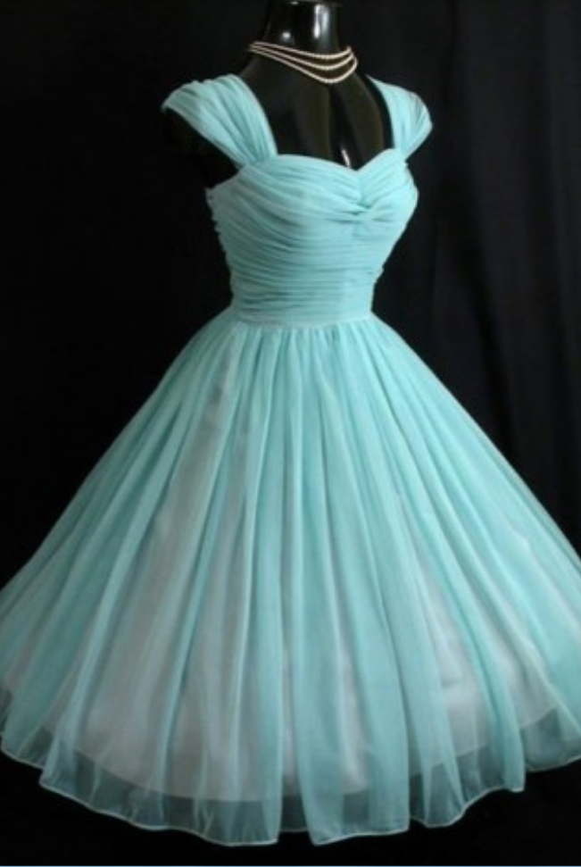 Vintage Turquoise Homecoming Dress,chiffon Capped Sleeve Homecoming ,cocktail Party Dresses
