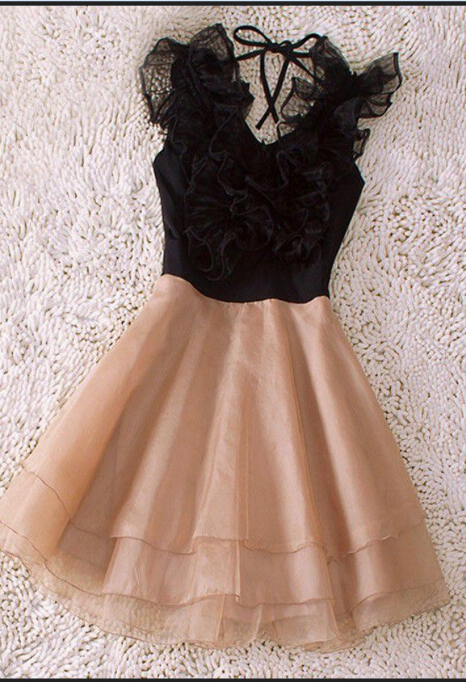 Homecoming Dresses Champagne Sleeveless Chiffon Zippers Tiered Above-knee V Neck Aline