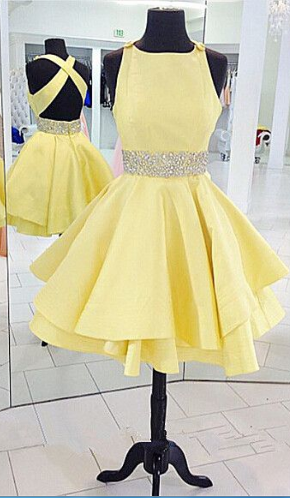 Open Back Homecoming Dress,sexy Homecoming Dresses,yellow Homecoming Gowns, Party Dresses,sexy Open Back Graduation Dresses,yellow Formal