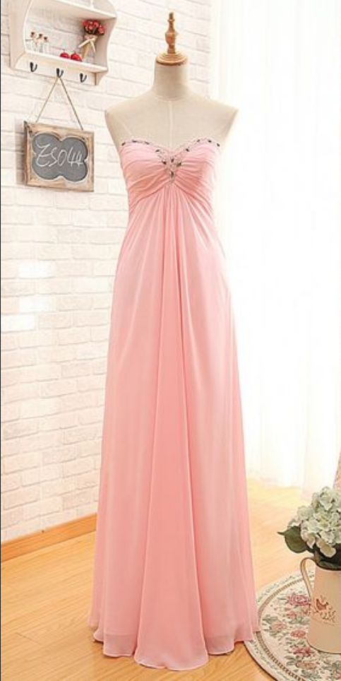 Custom Made Light Pink Strapless Sweetheart Neckline Floor Length Chiffon Prom Dress