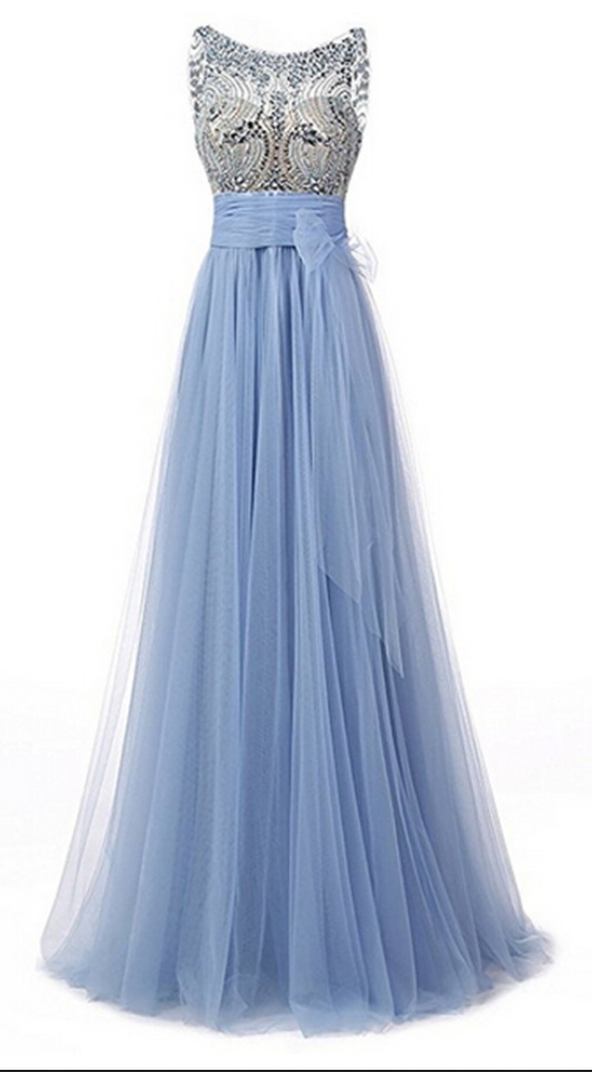 Women's Beaded Elegant Floor Length Bridesmaid Dress Sleeveless Tulle Prom Dresses
