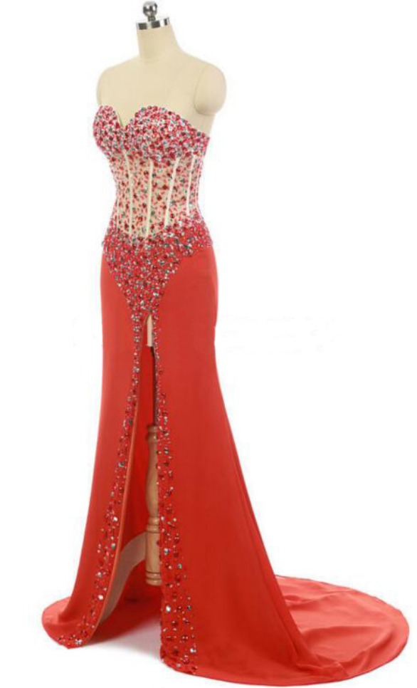 Prom Dress, Red See Through Prom Dresses, Red Prom Dress, Mermaid Prom Dress, Prom Dresses, Sexy Prom Dress, Modest Prom Dress,custom Made