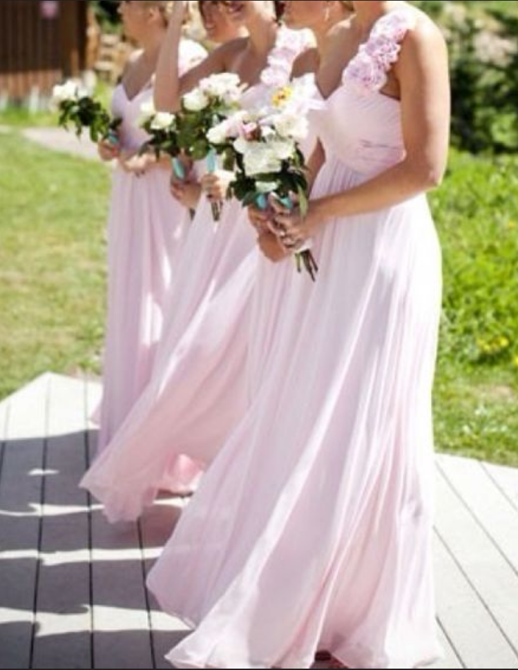 Light Pink Bridesmaid Dress, One Shoulder With Handmade Flowers Long ...