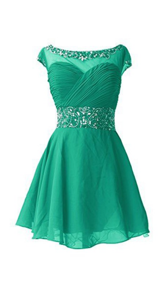 Capped Sleeves Green Homecoming Dresses A-line/column Beadings Above-knee Round Neck Zippers A-line/column